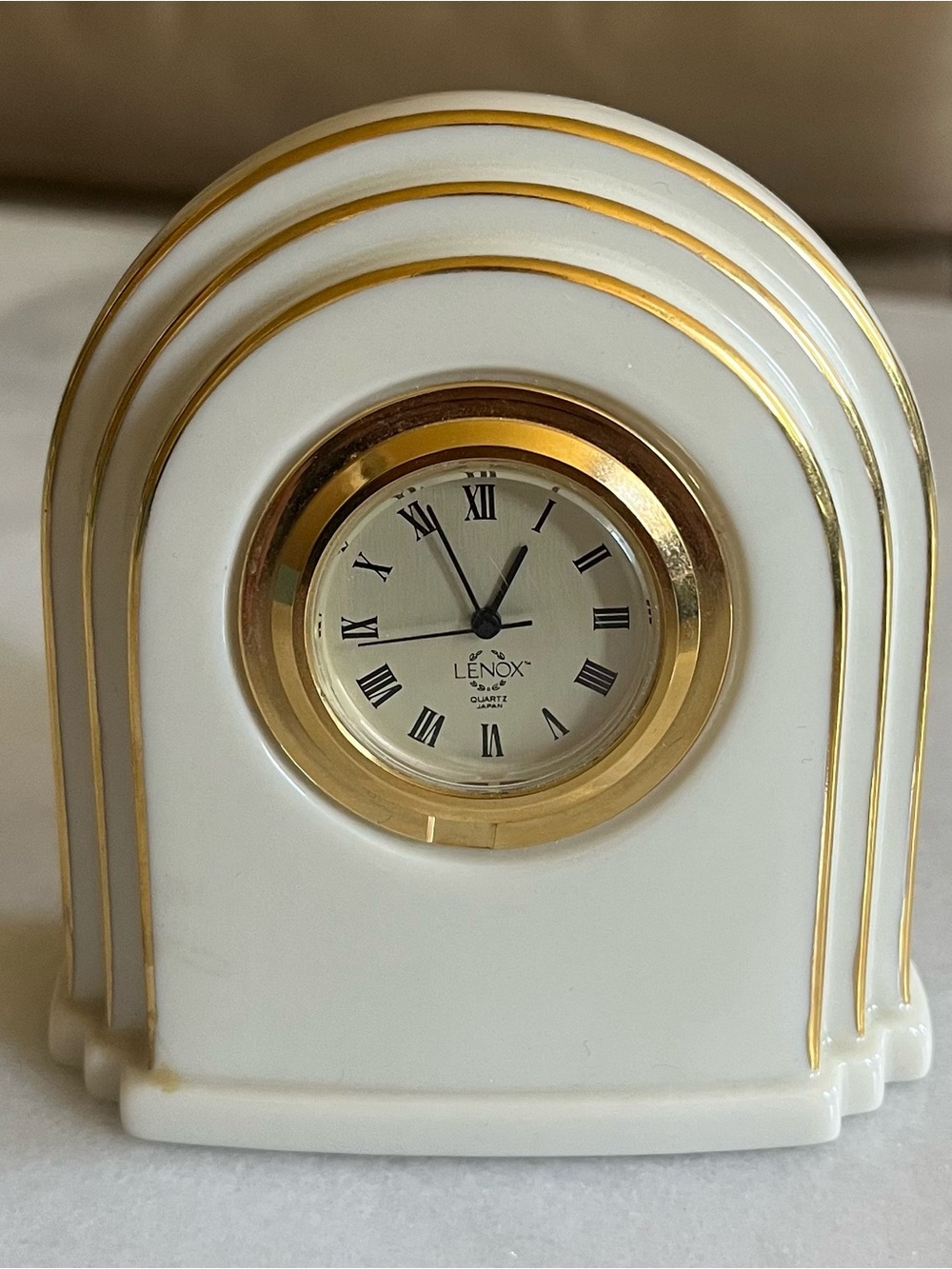Lenox White and Gold Ceramic Arch Mantel Clock
